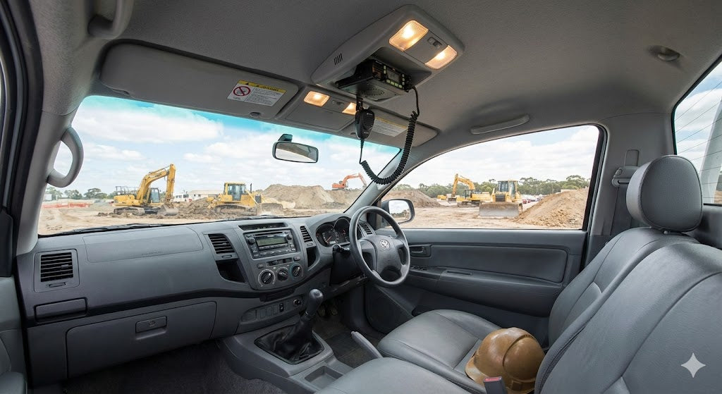 Interior view of Toyota Hilux N70 Single Cab Workmate with 4WD Interiors roof console installed.