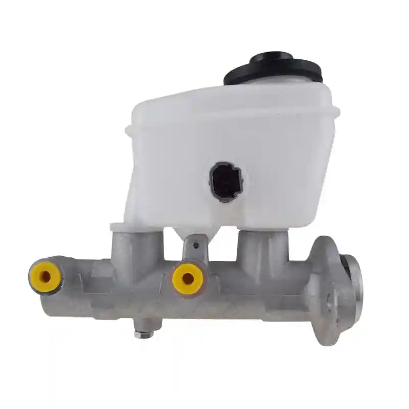Brake master cylinder with a white reservoir on a white background