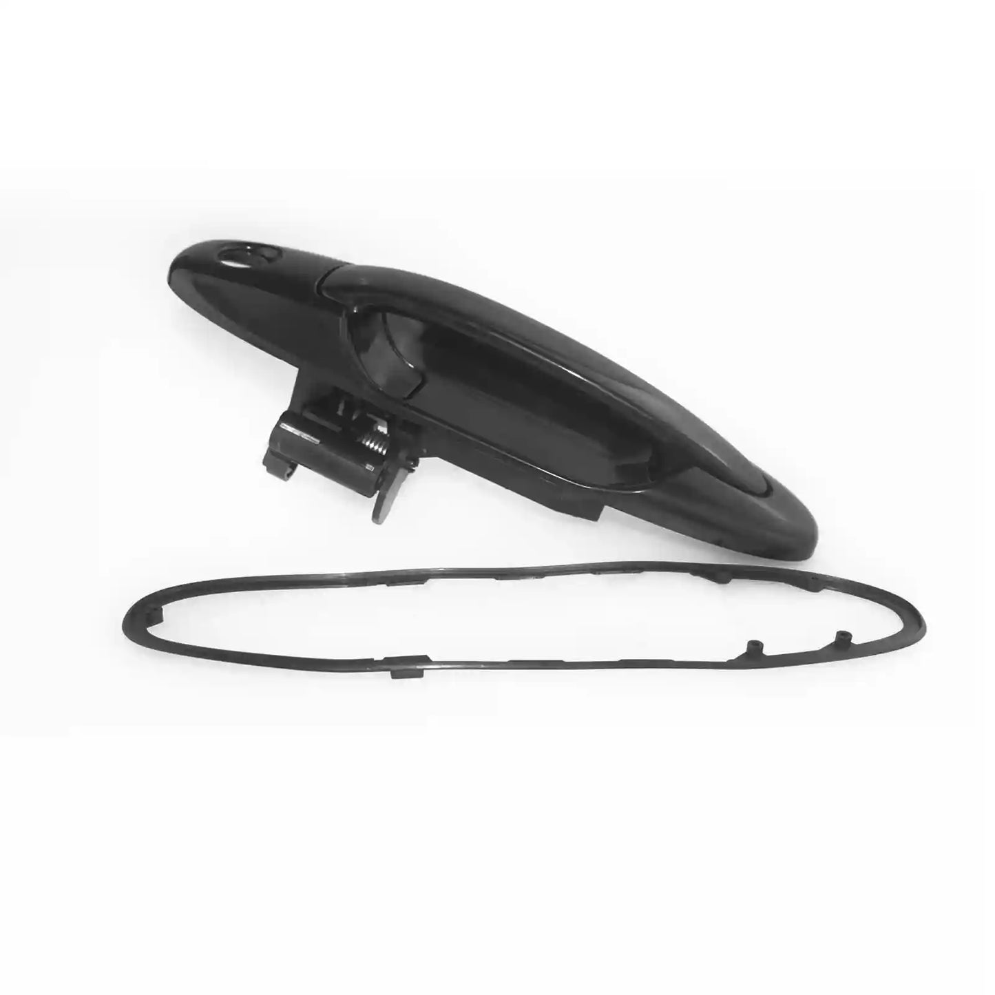 Black car door handle with gasket on a white background