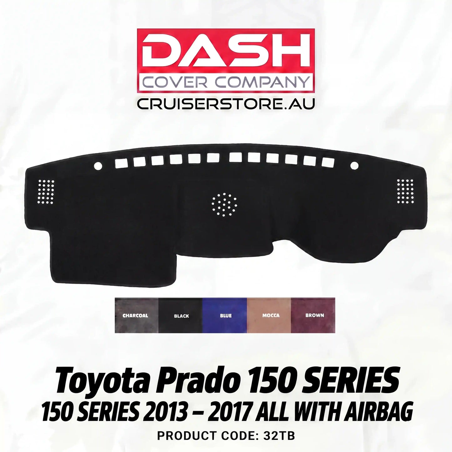 Dash Cover Company dash mat for Toyota Prado 150 Series (2013-2017) on a white background
