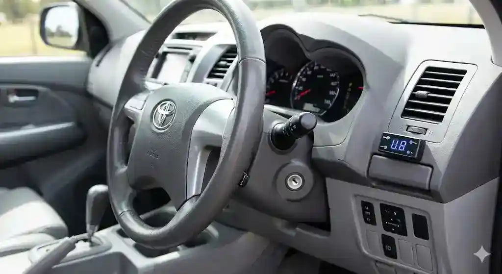 Interior view of Toyota Hilux N70 SR5 dashboard showing Ultimate9 EVC Throttle Controller.