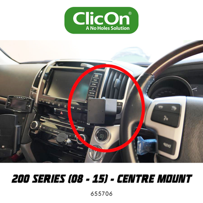 Car dashboard with a ClicOn mount highlighted, featuring the brand logo.
