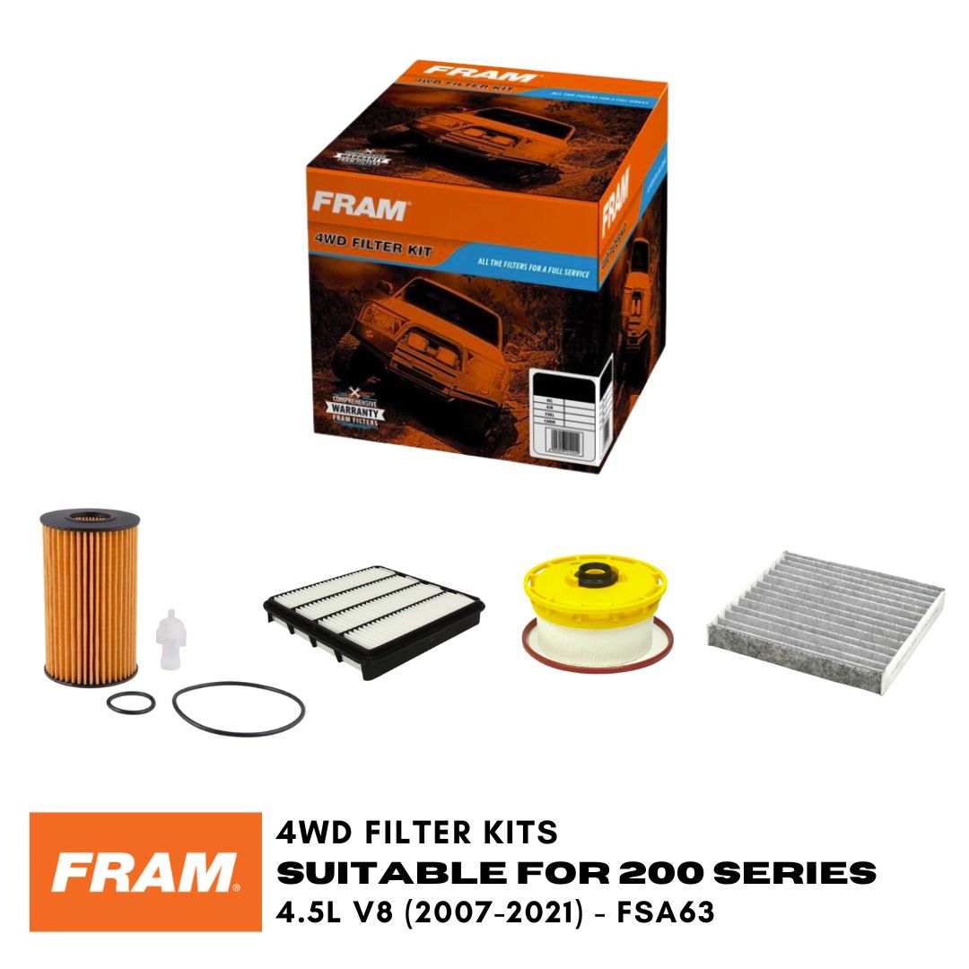 Fram 4WD filter kit with packaging and filters on a white background