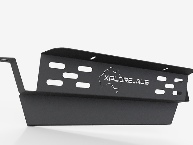 Black metal bracket with Xplore AUS logo on a white background