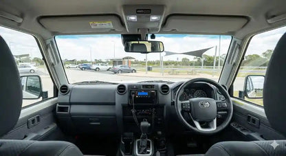 Interior view of 2024 Toyota LandCruiser 79 Series Facelift with 4WD Interiors RC70LP Roof Console.