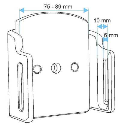 Technical drawing of a metal bracket with dimensions labeled