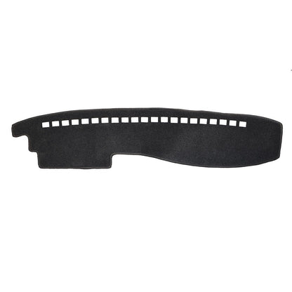 Black car dashboard mat with slotted design on a white background