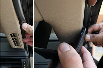Close-up of a car interior with a hand installing ClicOn Dash Mount 