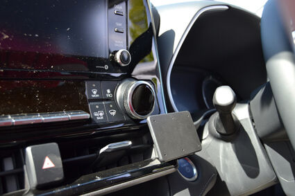 Close-up of a car's dashboard with ClicOn Dash Mount