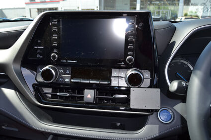 Car dashboard with infotainment system and ClicOn Dash Mount