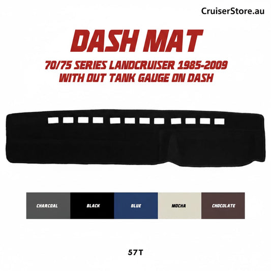 Toyota Land Cruiser 70/75 Series (1985-2009) dash mat without tank gauge cutout, Dash Cover Company brand available at cruiserstore.au.