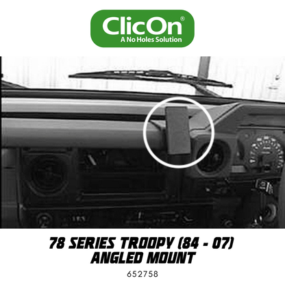 Car mount with ClicOn logo on a vehicle interior background
