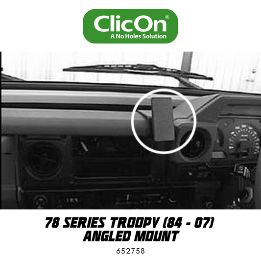 Car mount with ClicOn logo on a vehicle interior background