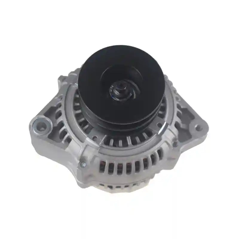 Car alternator with black pulley on a white background