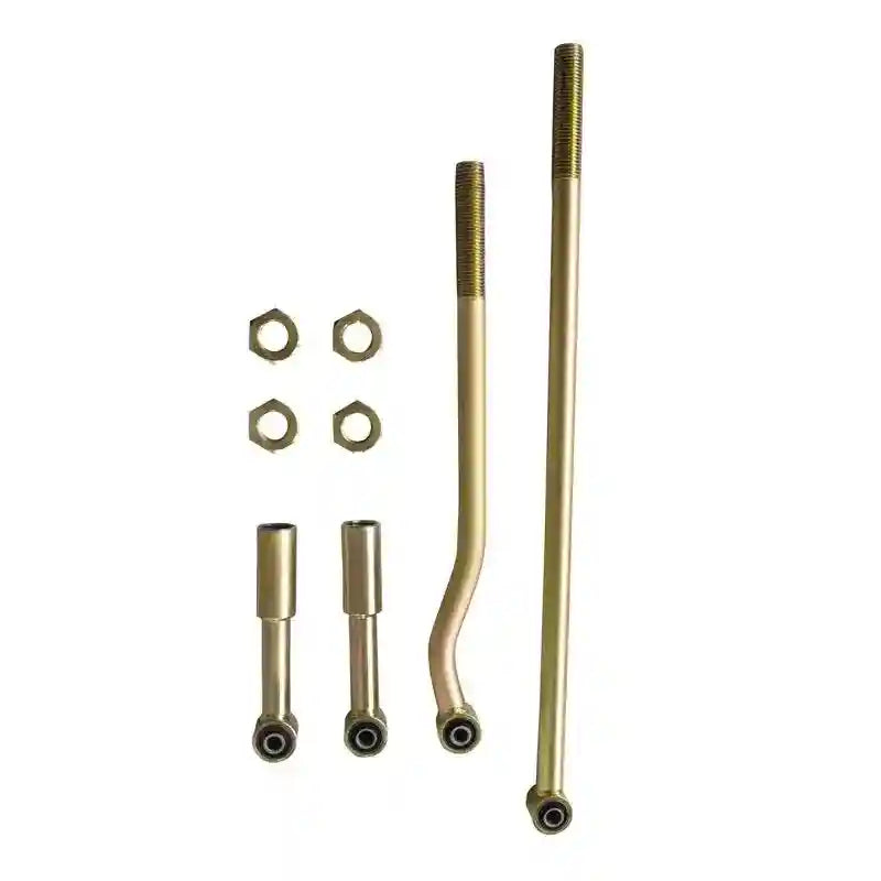 Set of brass Panhard Rods on a white background