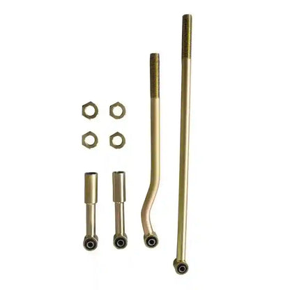 Set of brass Panhard Rods on a white background
