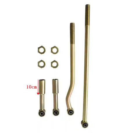 Set of brass Panhard Rods on a white background