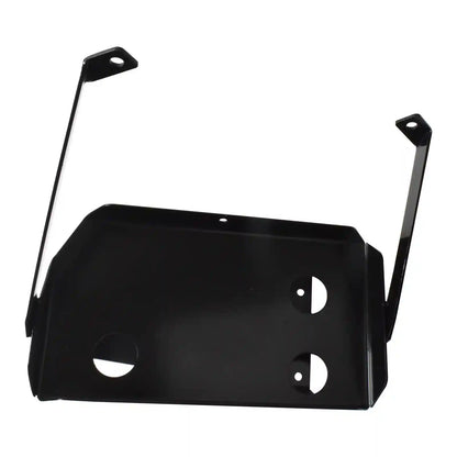 Black metal Dual Battery Tray with two arms on a white background