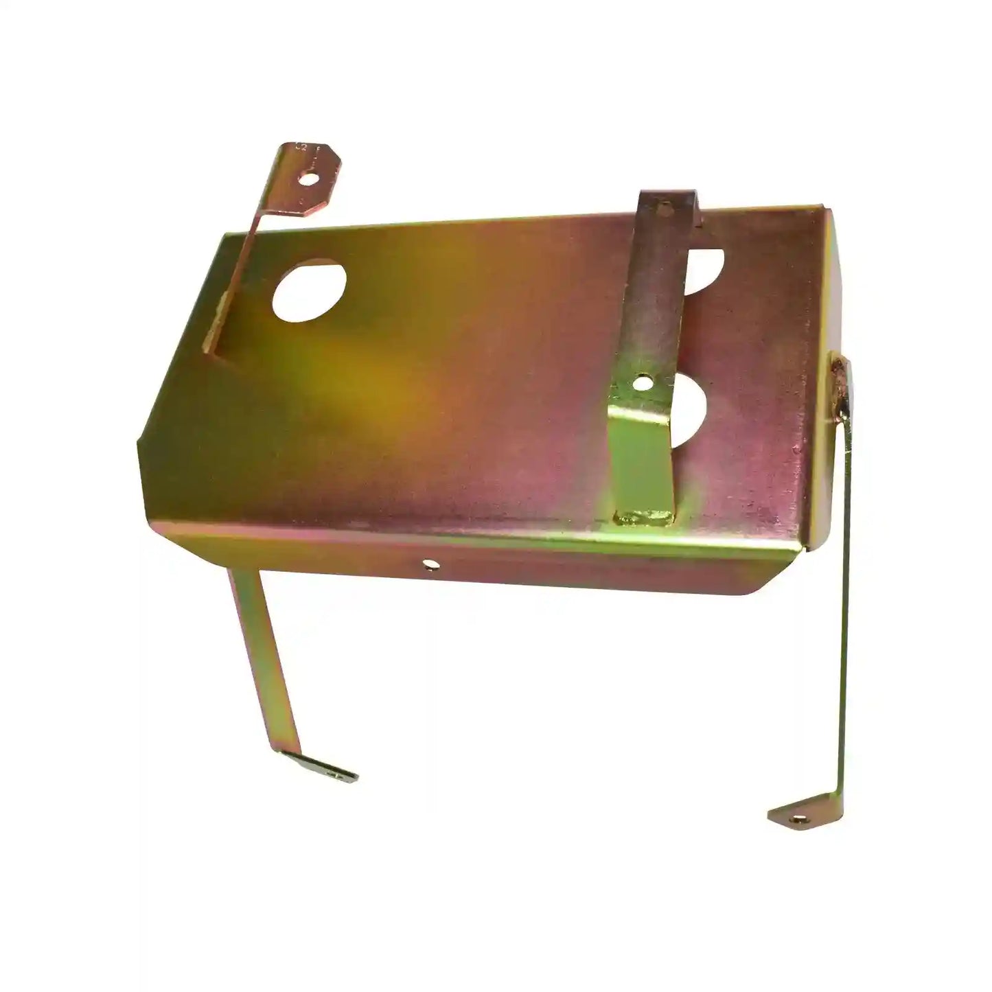 Metal bracket with multiple holes on a white background