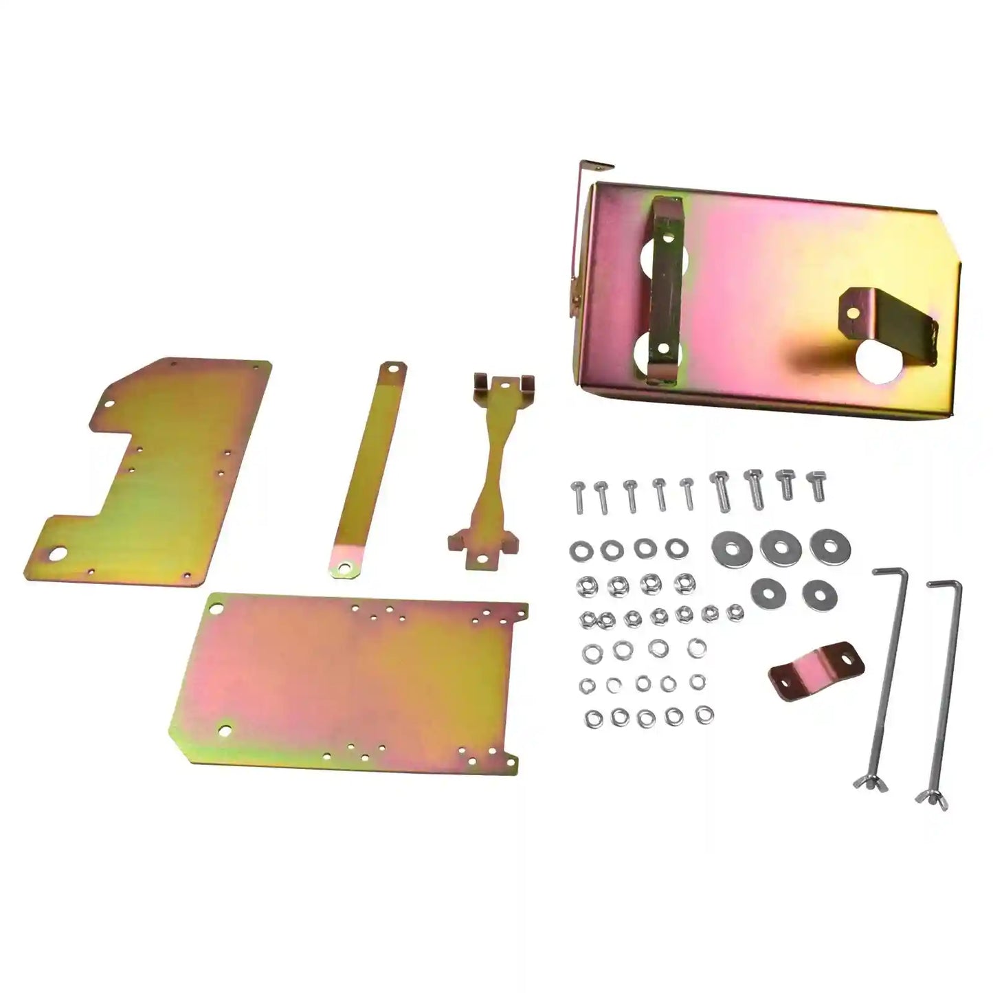 Dual Battery Tray with various components on a white background