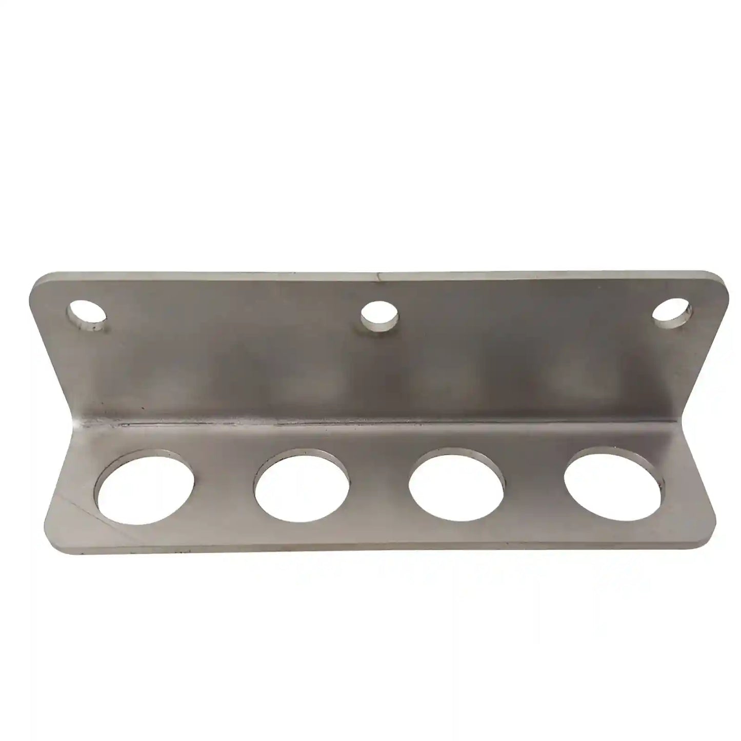 Metal bracket with multiple holes on a white background