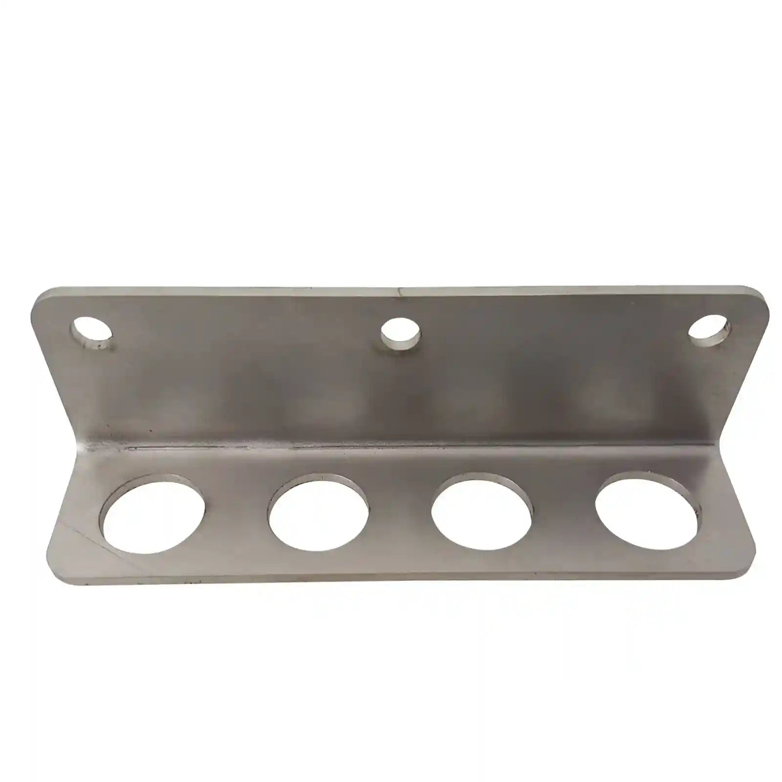 Metal bracket with multiple holes on a white background
