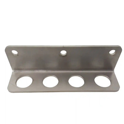 Metal bracket with multiple holes on a white background