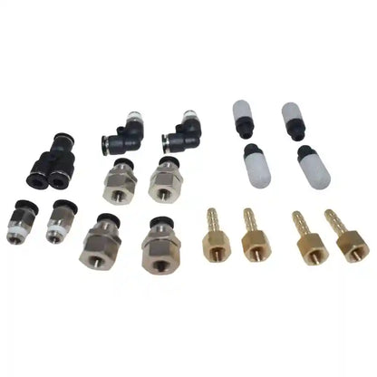 Collection of various connectors on a white background