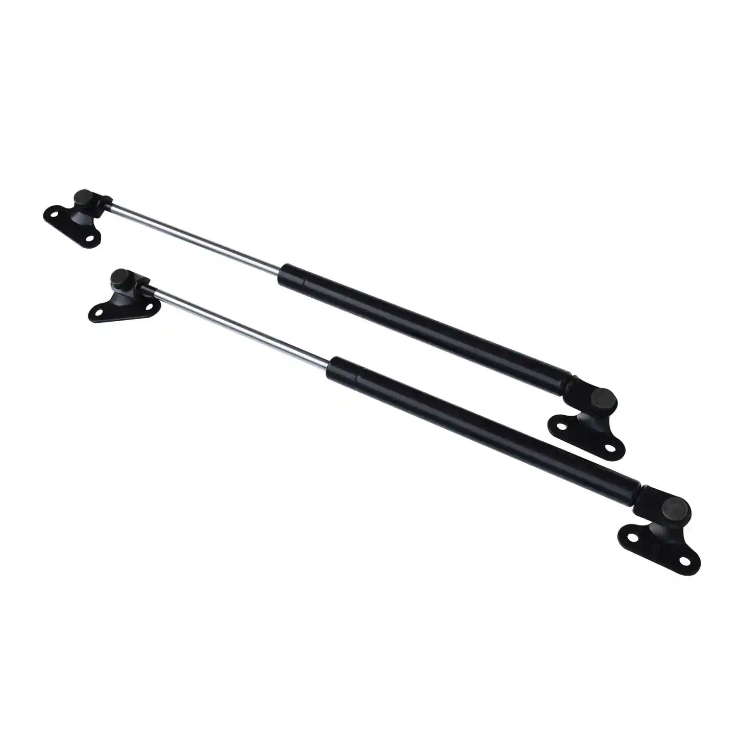 Two black metal Tailgate Struts on a white background