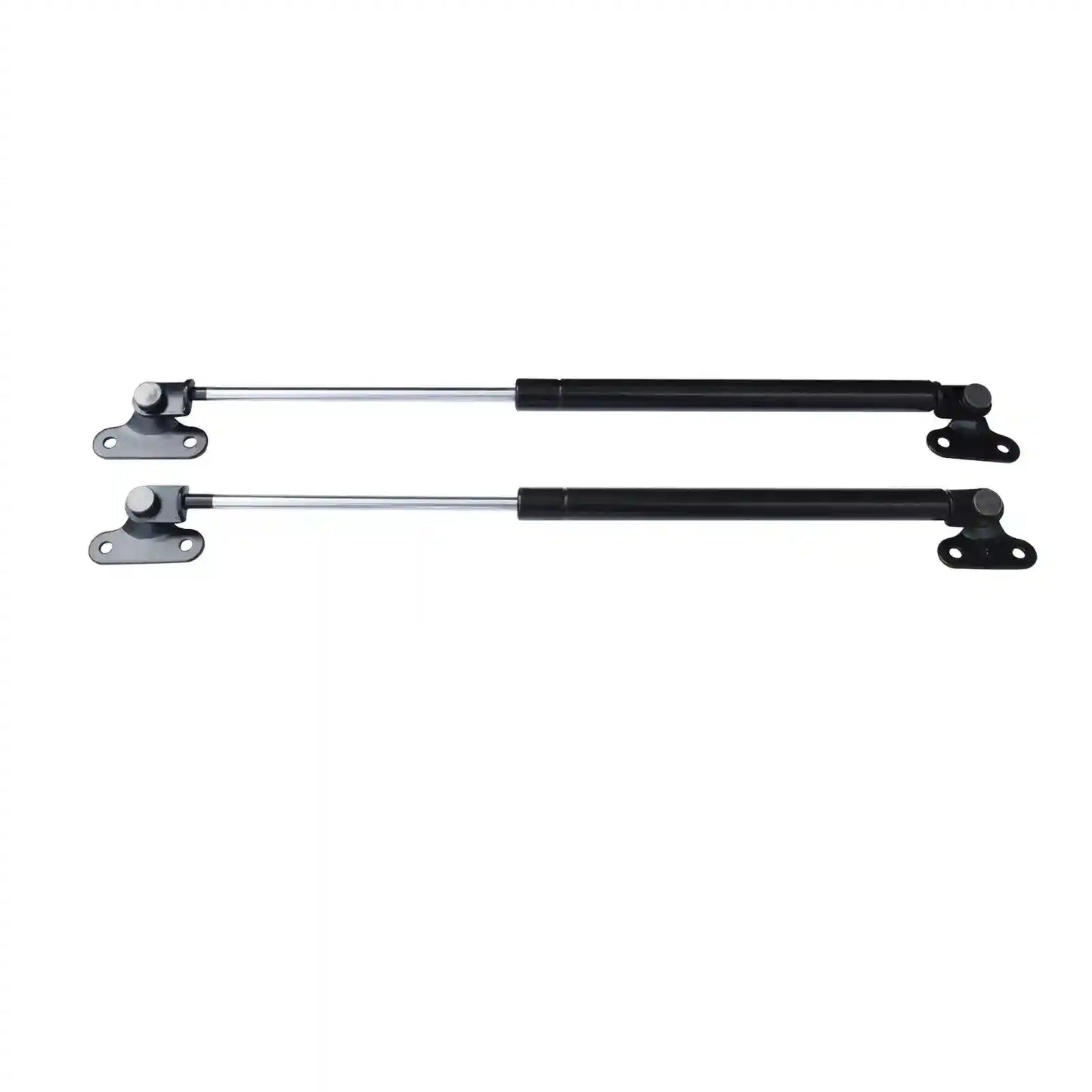 Two black metal Tailgate Struts on a white background