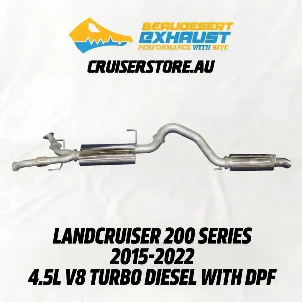 Car exhaust system with 'Beaudesert Exhaust' branding on a white background