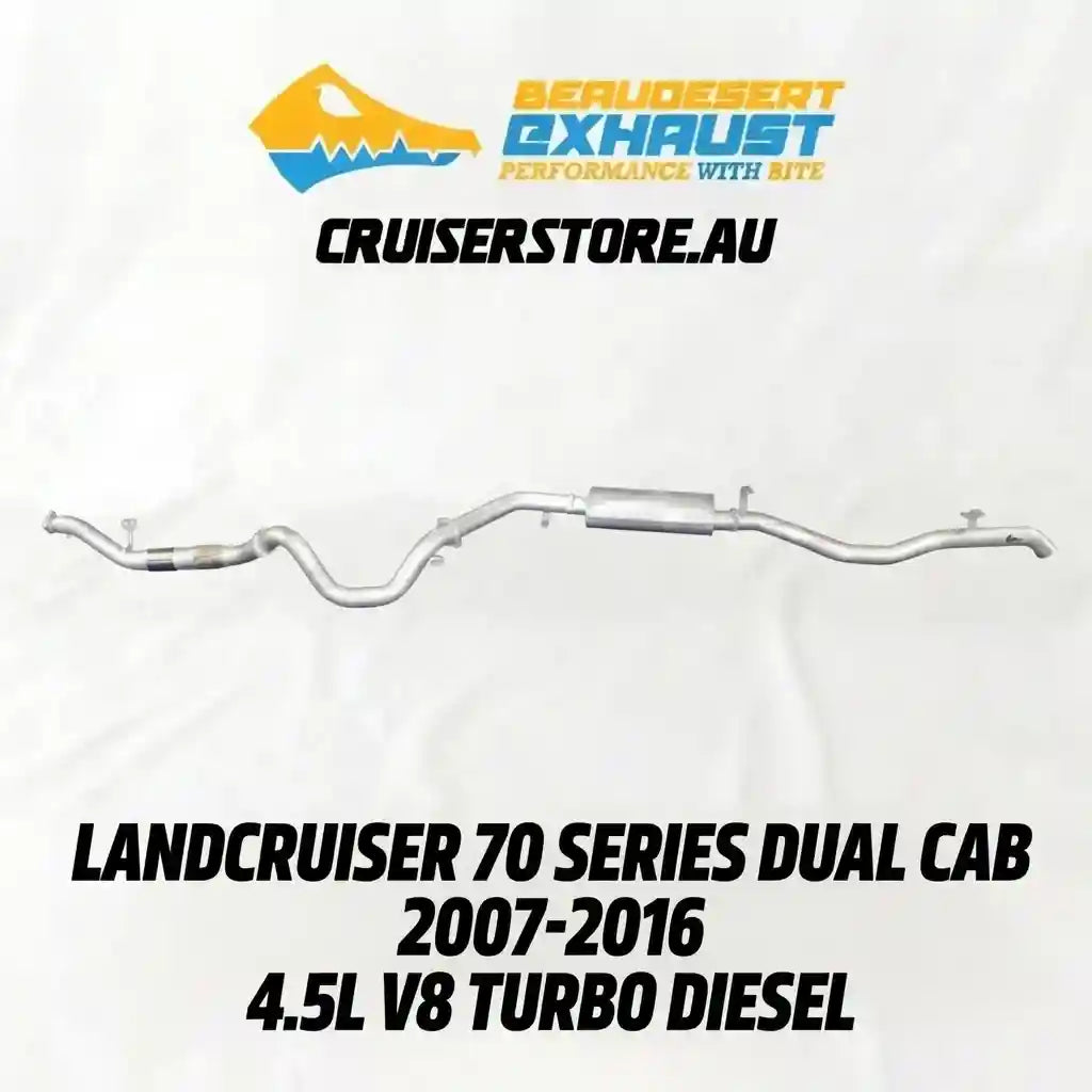 Car exhaust system with branding and product details on a white background