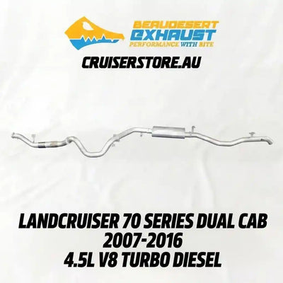 Car exhaust system with branding and product details on a white background
