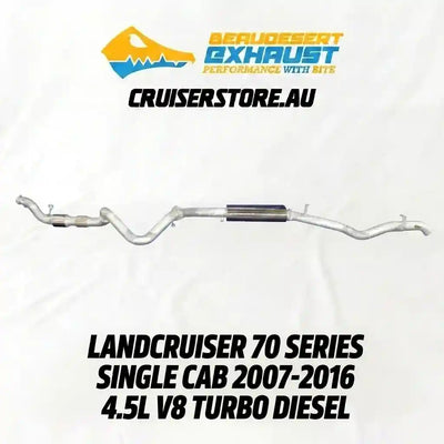 Car exhaust system with branding and product details on a white background