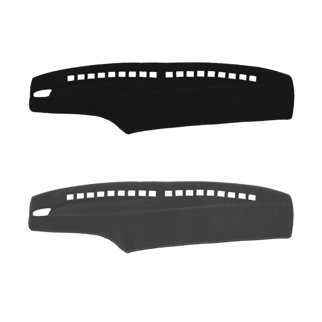Two black car dashboard covers with white grid pattern on a white background