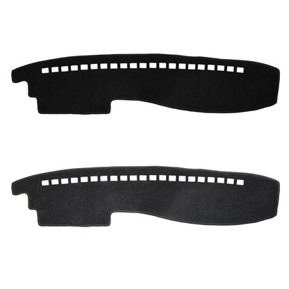 Two black car dashboard covers with white grid patterns on a white background