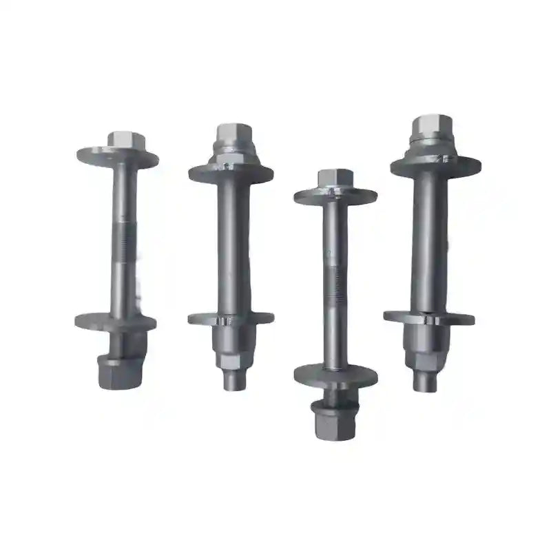 Set of four metal bolts on a white background