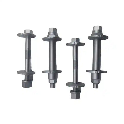 Set of four metal bolts on a white background