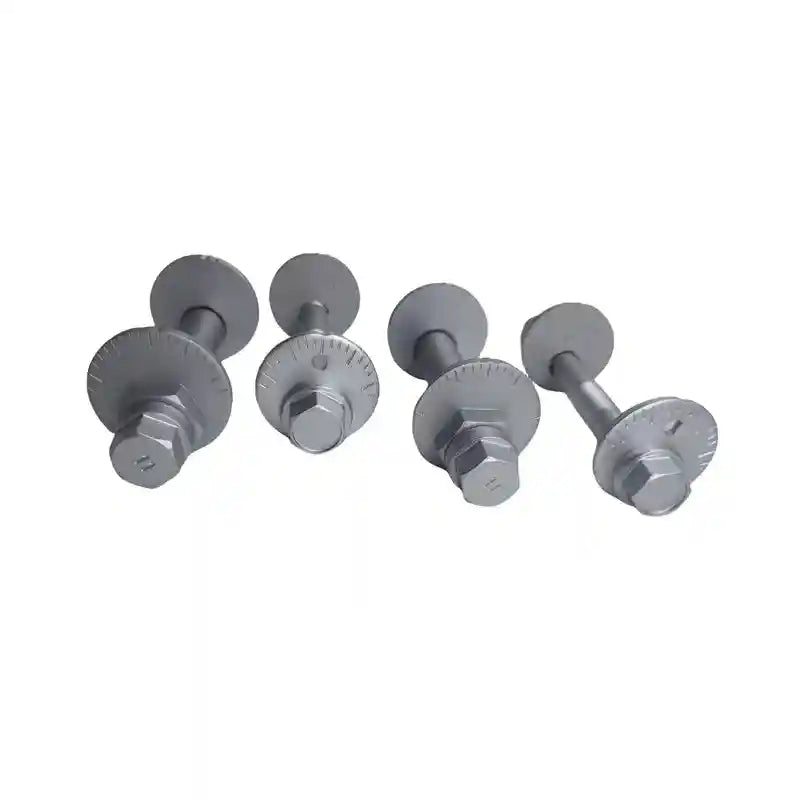 Four metallic bolts on a white background