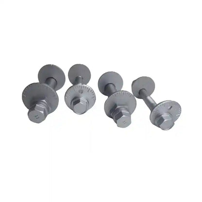 Four metallic bolts on a white background