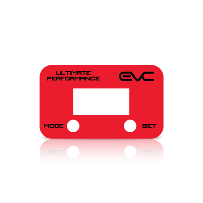 Red EVC performance Faceplate with text on a white background