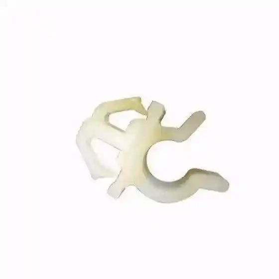 White plastic Bonnet Rod Retaining Clip on a white background