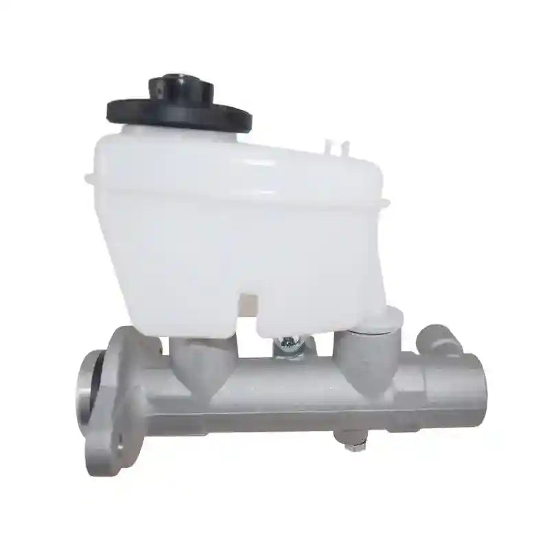 Brake master cylinder with a white reservoir on a white background