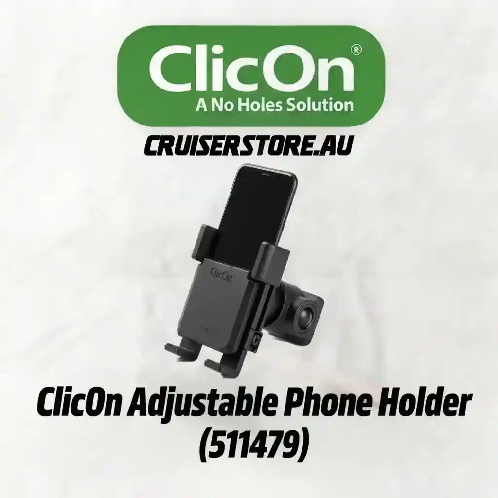 ClicOn adjustable phone holder with visible branding on a white background