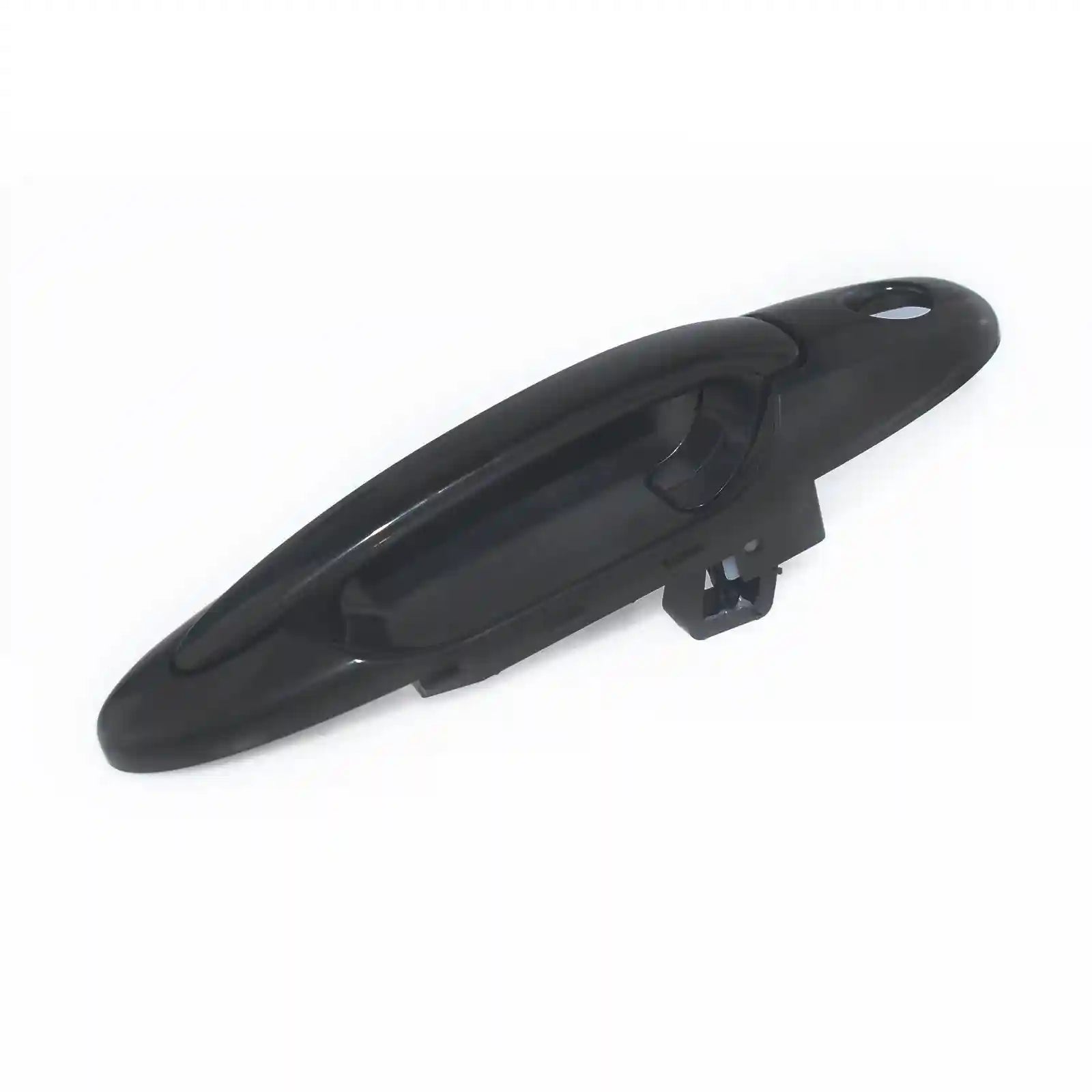 Black car door handle on a white background