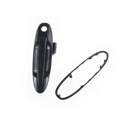 Black car door handle with gasket on a white background