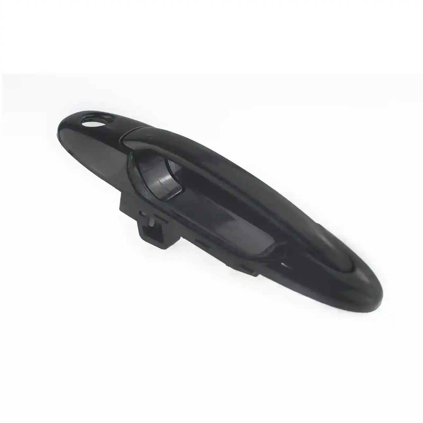 Black car door handle on a white background