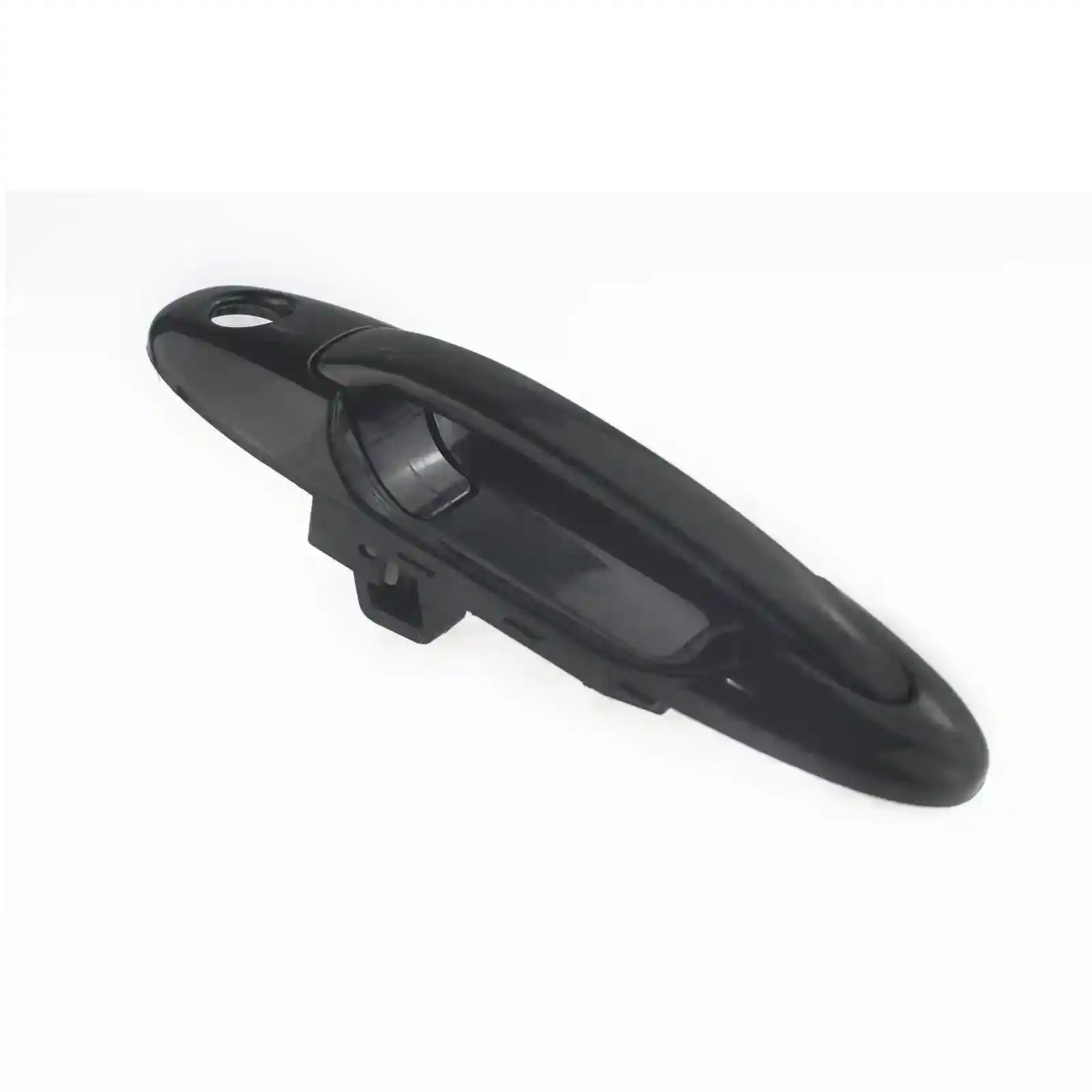 Black car door handle on a white background