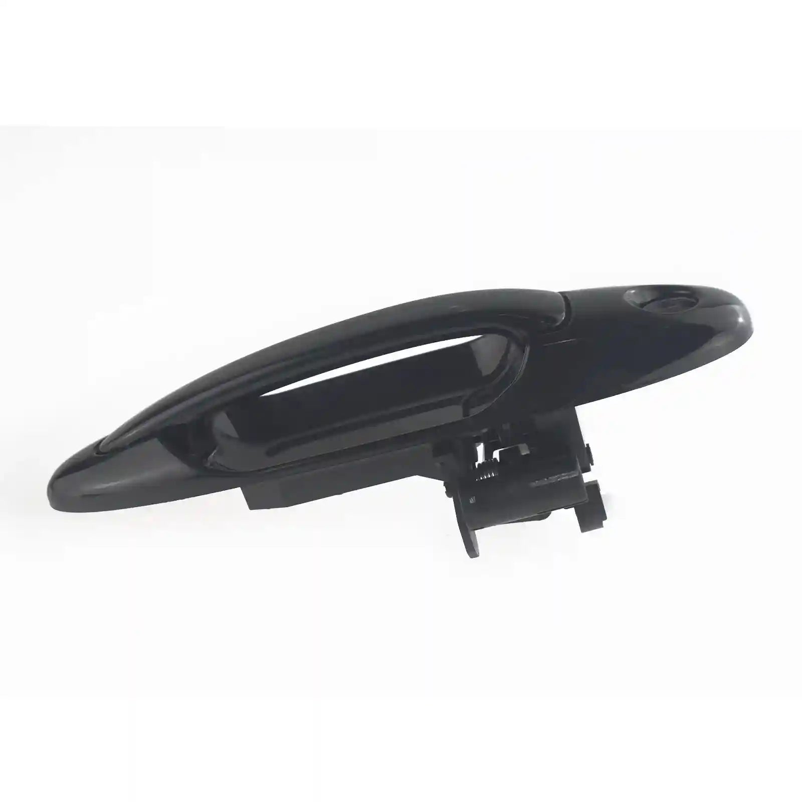 Black car door handle on a white background