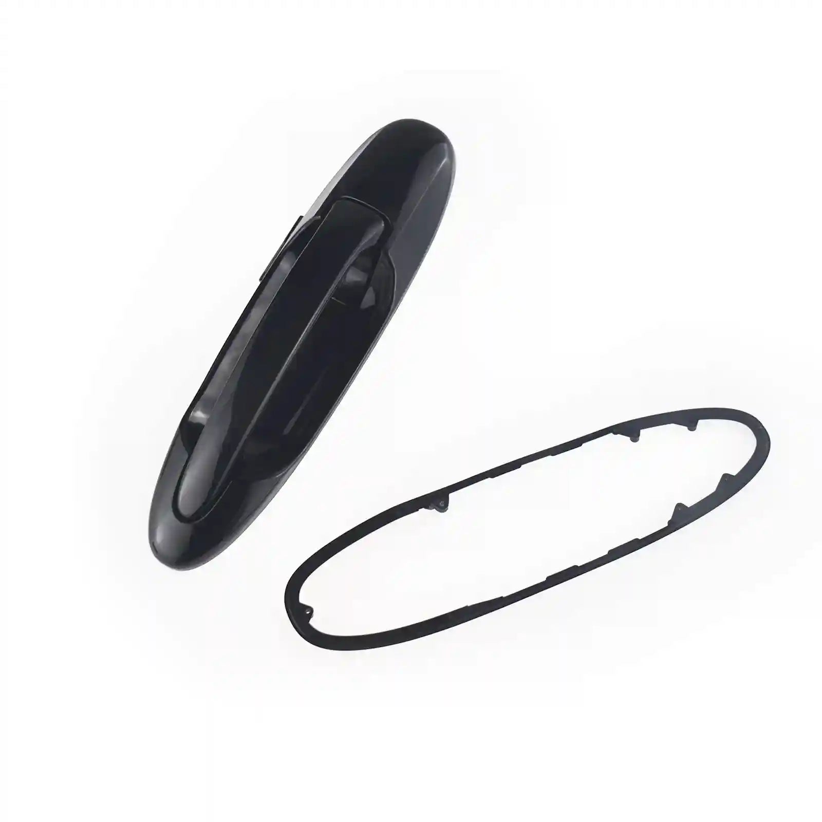 Black car door handle and gasket on a white background